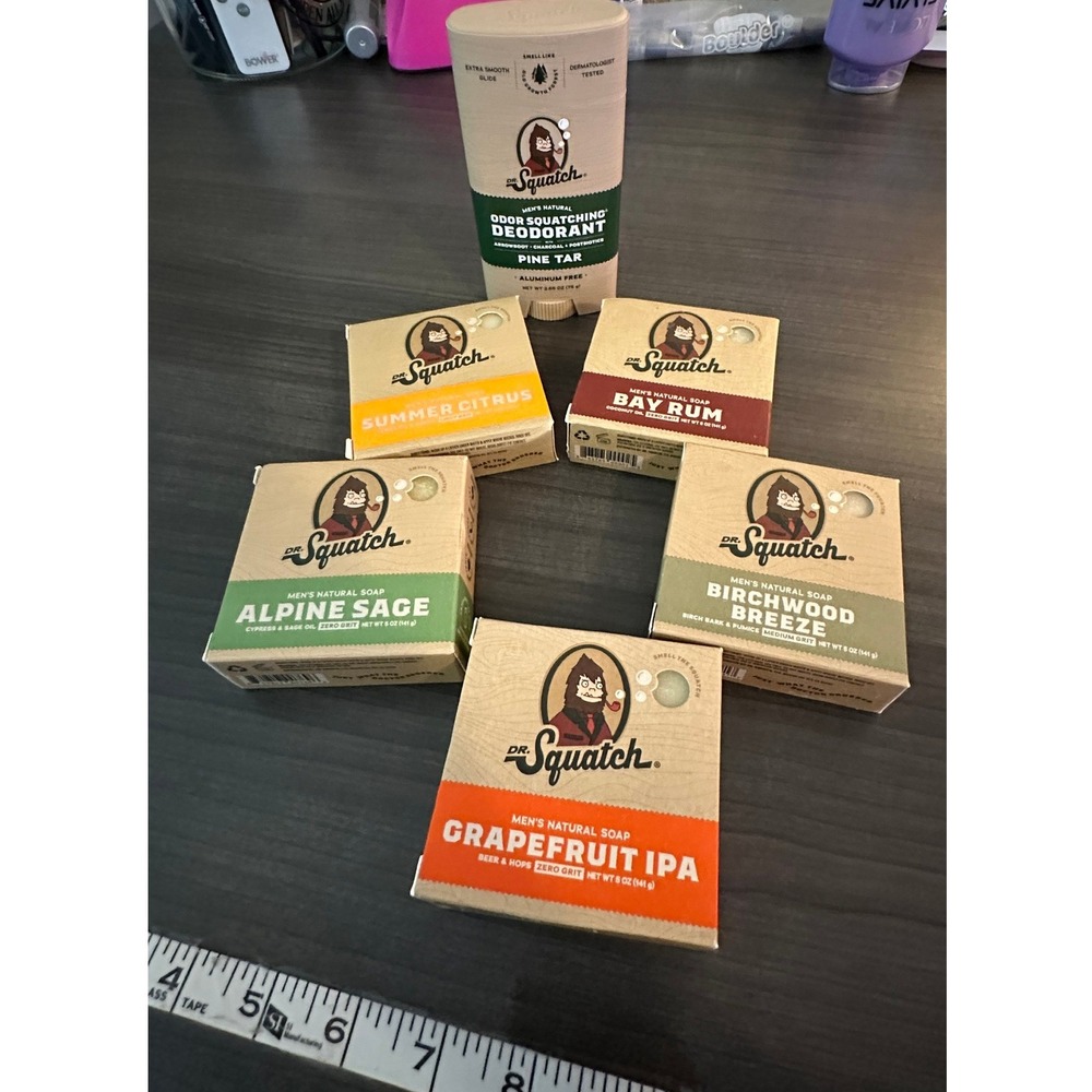 Dr Squatch Mens Natural Soap 5 Bar Bundle and Pine Tar Deodorant Set NEW